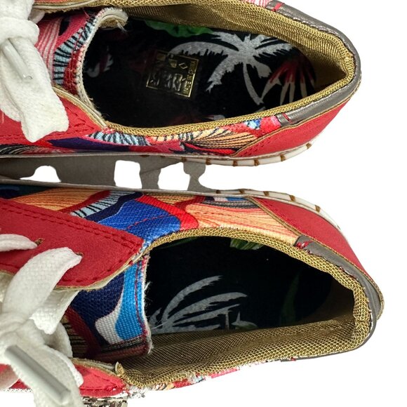 Colorful Cork Sole Floral Print Sneakers White Laces Side Zippers Womens Sz 5.5 - Picture 9 of 10